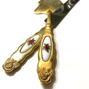 Royal Doulton rose wedding cake server knife set